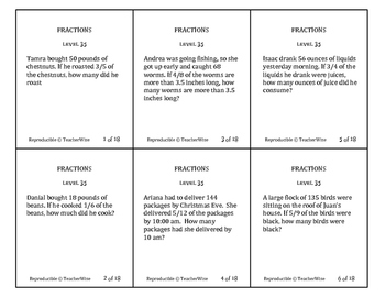 Preview of Fraction Problem Solving Task Cards: Level 35 Multiply Fractions & Whole Number