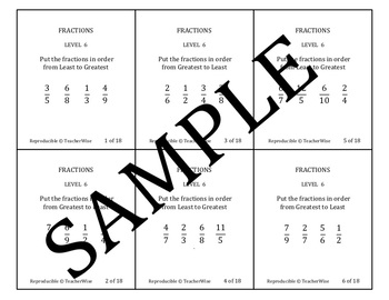 Preview of Fraction Problem Solving Task Cards: Level 6 Compare & Order Fractions