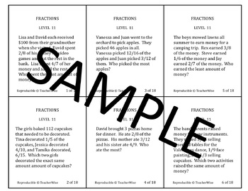 Preview of Fraction Problem Solving Task Cards: Level 11 Word Problems Comparing Fractions
