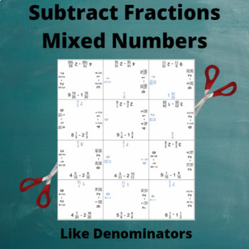 Preview of Subtract Fractions Jigsaw Puzzle: Subtract Mixed numbers: Like Denominators