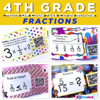 Preview of 4th Grade Fractions Task Cards with QR Codes Bundle - CCSS Aligned