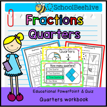 Preview of Fractions - Quarters Learning Pack -  Interactive PowerPoint and Quiz