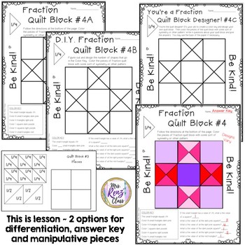 Download Fractions Quilt Blocks - Fraction Coloring Fun with Character Ed Reminders