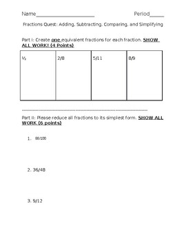 Preview of Fractions Quiz/Test