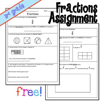 Preview of Fractions Assessment - Equal Parts, Equivalent, and Comparing Fractions