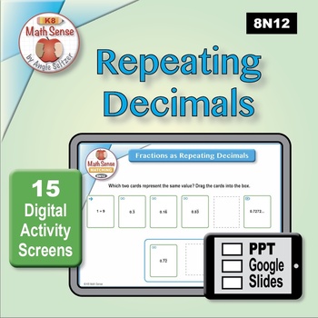 Preview of Fractions & Repeating Decimals DIGITAL MATCHING: 15 PPT / Google Slides 8N12