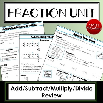 Preview of Fractions Review: Addition, Subtraction, Multiplication, & Division
