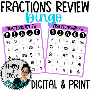 Preview of Fractions Review BINGO - Digital & Print Versions - NO PREP Game