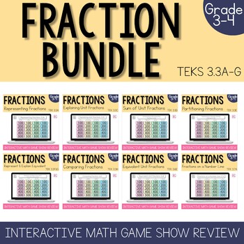 Preview of Fractions Review Game Show | 3rd Grade Math Test Prep