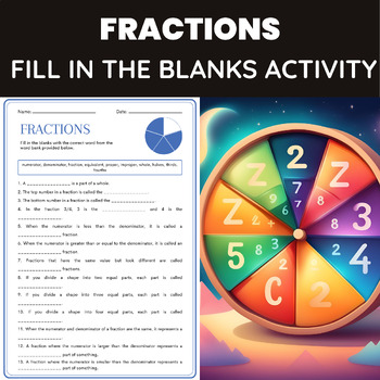 Preview of Fractions Review | Math Fractions Fill in the Blanks Activity