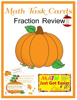 Preview of Fractions Review Math Task Cards- Thanksgiving/Fall