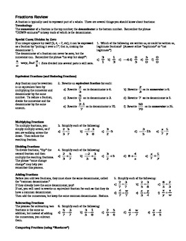 Preview of Fractions Review for High School Students with answer key (Editable)