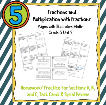 Preview of Fractions Review, HW & Cards Aligning with Illustrative Math Unit 2  5th Grade