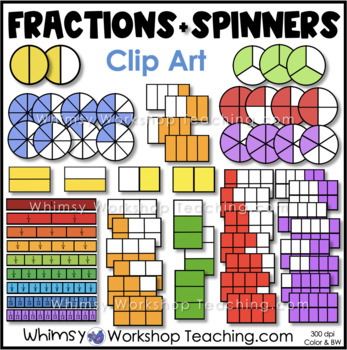 Preview of Fractions Clip Art Rods & Spinners | Math Images Color Black White