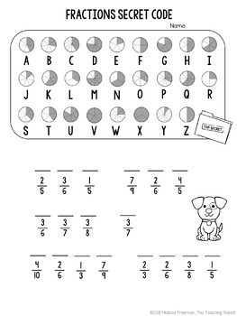 fractions secret code worksheets by the teaching rabbit tpt