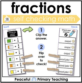 Preview of Fractions Self Checking Math Activity Center First Grade