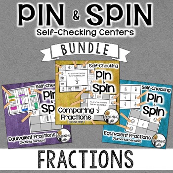 Preview of Fractions - Self-Checking Math Centers BUNDLE