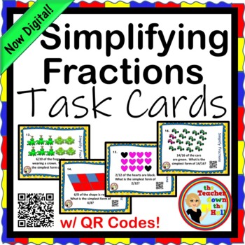 Preview of Fractions Simplifying Fractions 24 TASK CARDS NOW Digital!