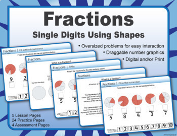 Preview of Fractions | Single Digits Using Shapes | Digital & Print