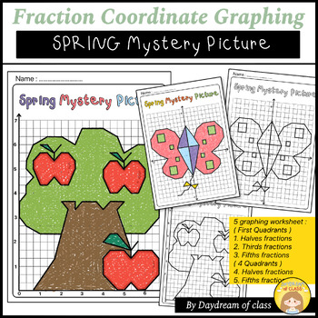 Preview of Fractions Spring Mystery Picture Coordinate Graphing Math Activity