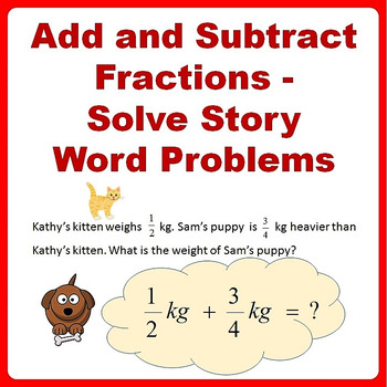 Preview of Fractions Word Problems Worksheets, Add and Subtract - 4th, 5th Grade