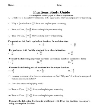 Preview of Fractions Study Guide