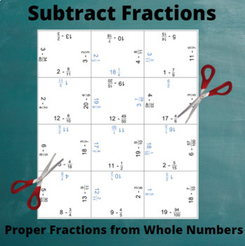 Preview of Subtract Fractions Jigsaw Puzzle: Proper Fractions from Whole Numbers