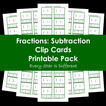 Preview of Fractions: Subtraction Clip Cards Printable Pack