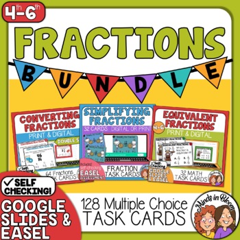 Preview of Fractions Task Card Bundle - Equivalent, Simplifying, and Converting