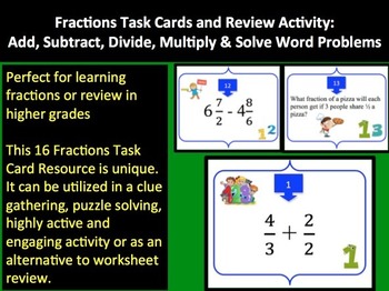 Preview of Fractions Task Card REVIEW GAME - Grades 4-6 {Common Core Standard - 5.NF}