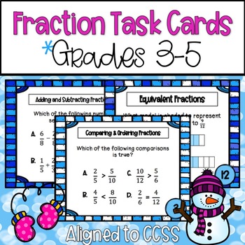 Preview of Adding, Subtracting, Multiplying, and Ordering Fractions Task Cards