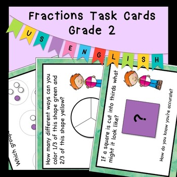Preview of Fraction Task Cards Equal parts, Name, Naming, of a set, Grade 2 2nd second US