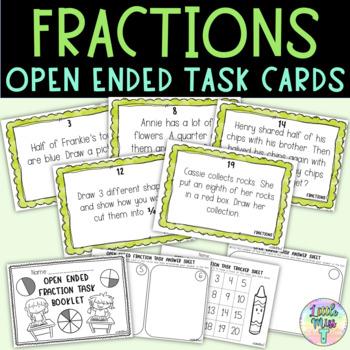 Preview of Fractions Task Cards and Workbook - Open Ended Math Questions