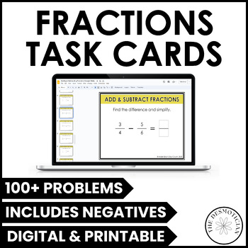 Preview of Fraction Operations Task Cards (with negatives)