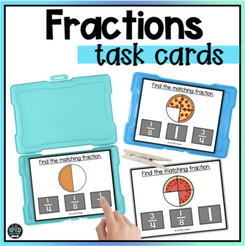 Preview of Measurement Identifying Fractions with Food Math Task Cards Special Education