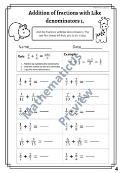 Addition and Subtraction Fractions Equivalent Fractions Worksheets Part 1.