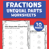 Fractions Unequal Parts Worksheets - Color Shapes