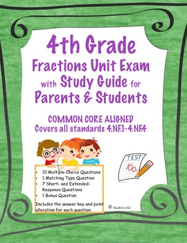 Preview of 4th Grade Fractions Unit Test ~ Common Core Aligned