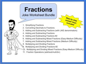 Preview of Fractions Unit Joke Worksheet Bundle (11 Total)