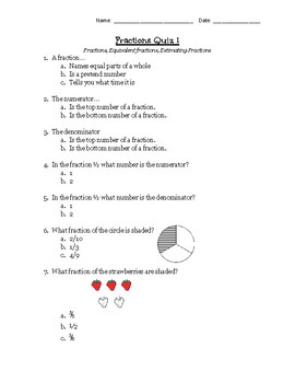 Preview of Fractions Unit Quiz 1