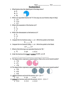 Preview of Fractions Unit Quiz 2