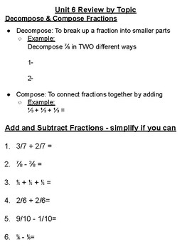 Preview of Fractions Unit Review