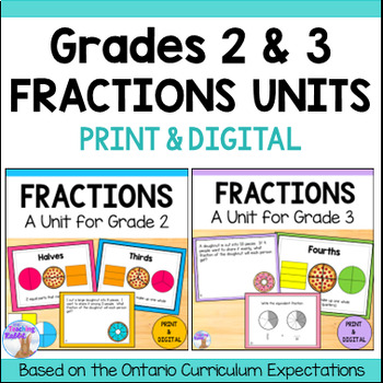 Preview of Fractions Units for Grades 2 & 3 Math (Ontario) Print & Digital
