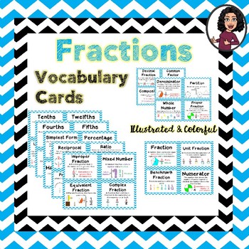 Preview of Fractions Vocabulary Cards Grades 3-5