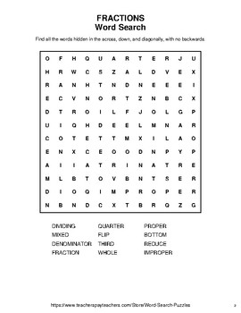 Fractions - Word Search, Scramble, Secret Code, Crack the Code