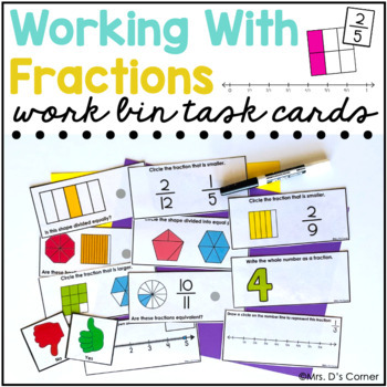 Preview of Fractions Work Bin Task Cards | Centers for Special Ed