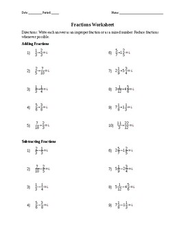 Fractions Worksheet by Mathkins | Teachers Pay Teachers