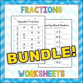 Preview of Fractions Worksheets BUNDLE - Simplifying & Converting & Equivalent Fractions