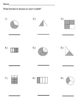 fractions worksheets basic write the fraction shown set
