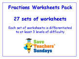 Fractions Worksheets Bundle / Pack (27 sets for 2nd to 4th grade)